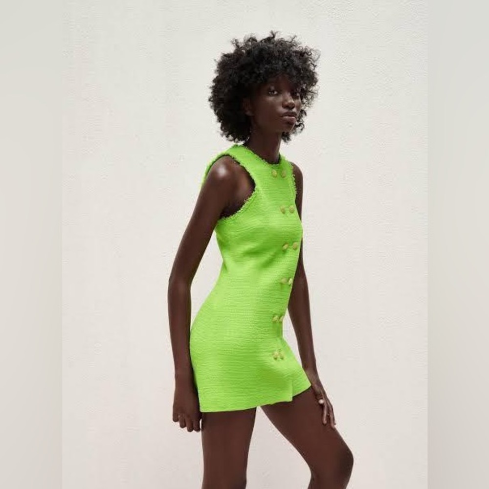 Never worn!!!!! * tweed *dress *lime green